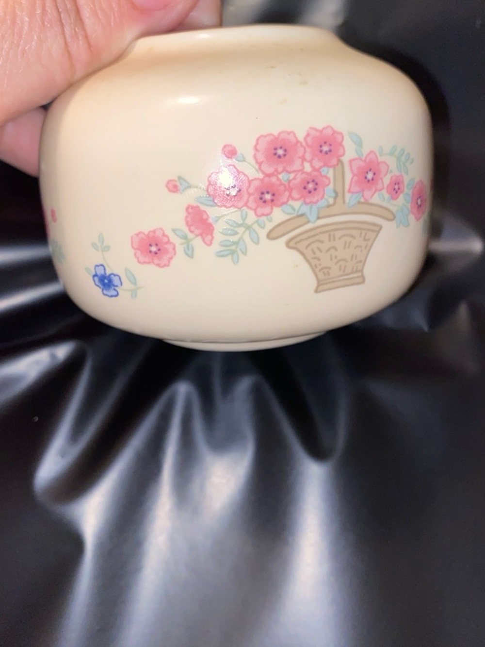 Cream Ceramic Floral Accent Jar with Pink Blossoms